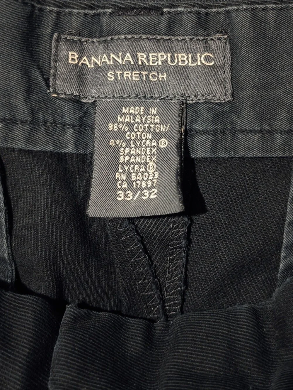 Banana Republic Men’s Black Stretch Flat-Front Chino Pants Size 33 x 32